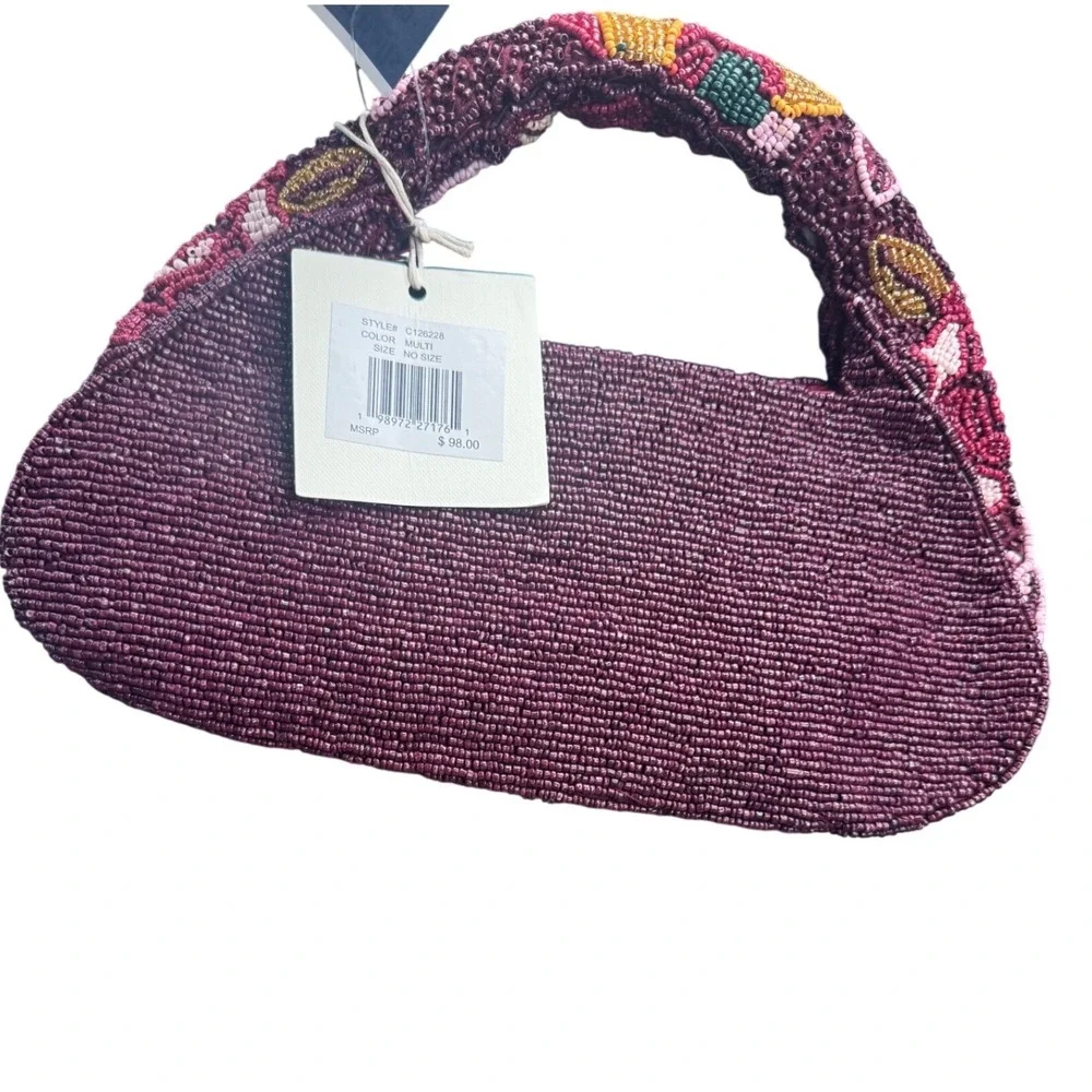 Burgundy Multi Hobo Beaded Floral Garden Bag NWT